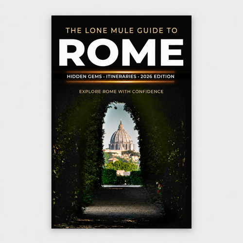 The Lone Mule Guide to Rome ebook cover, centred on a pale background.